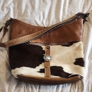 Myra Brown and White Leather Women's Bag